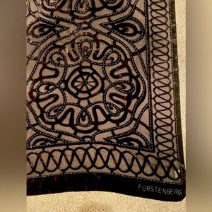 Silk & Viscose Designer velvet scarf. Vintage Egon Furstenberg. Charcoal color